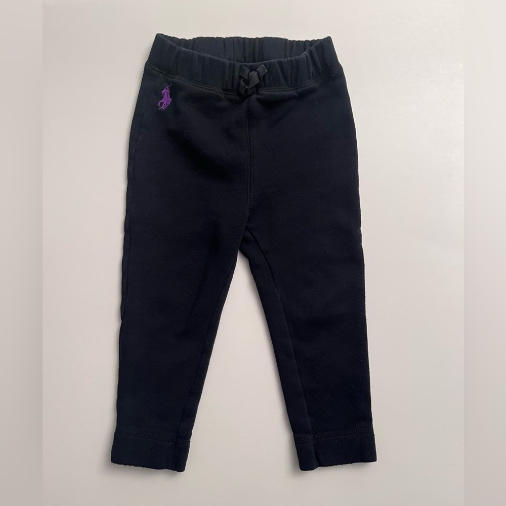 Ralph Lauren Black Leggings with Purple Logo